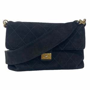 Chanel Shoulder Bag Wild Stitch Suede Black Women's